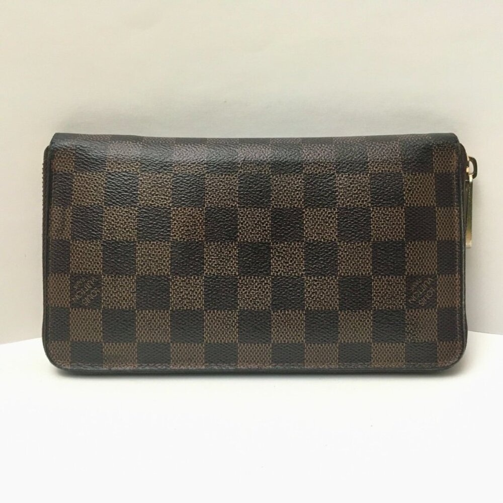 Authentic Louis Vuitton Brown Damier Long Wallet Zippy Organizer 0069 Unisex